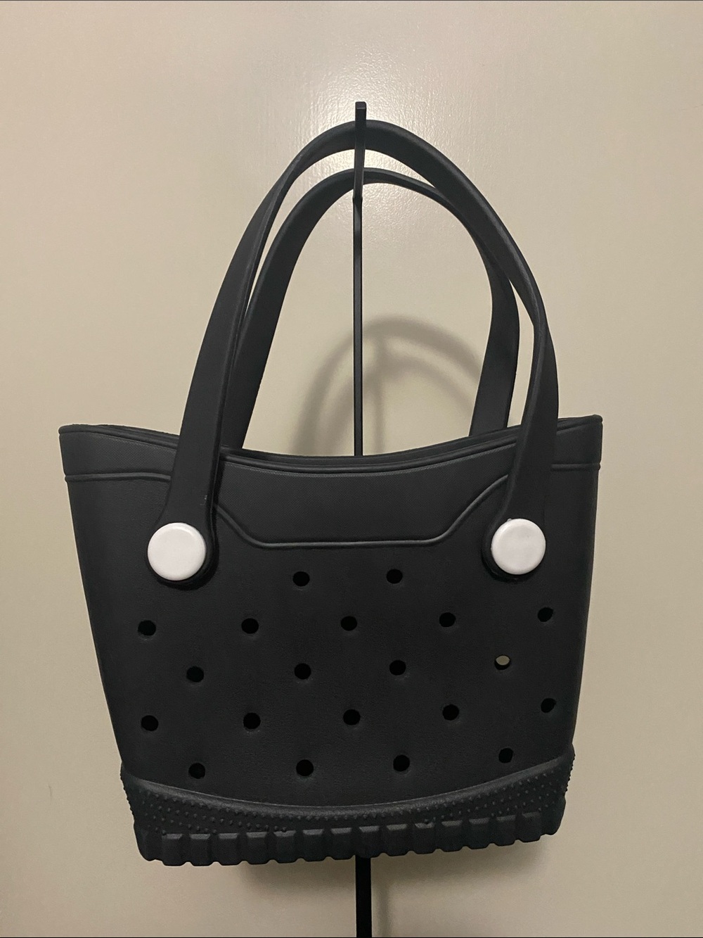 Mini Unbranded Black EVA Tote Bag with White Accent Buttons